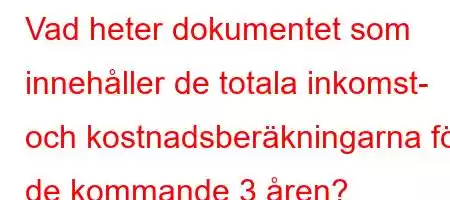 Vad heter dokumentet som innehåller de totala inkomst- och kostnadsberäkningarna för de kommande 3 åren